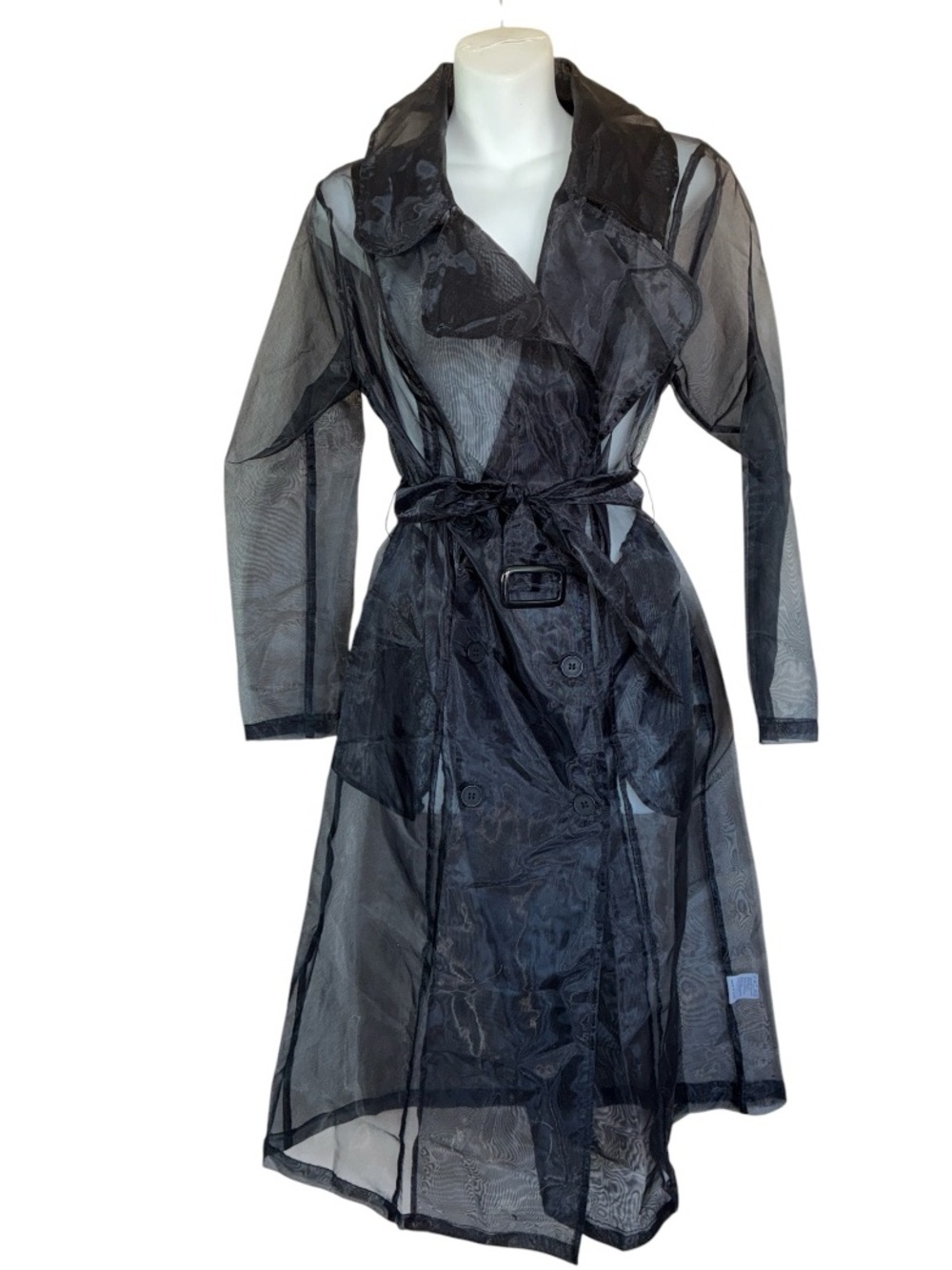 chicme Sheer Trench Coat women's Sm, Black Belted EUC